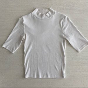 Zara Women’s White Ribbed Mock Neck Fitted Shirt